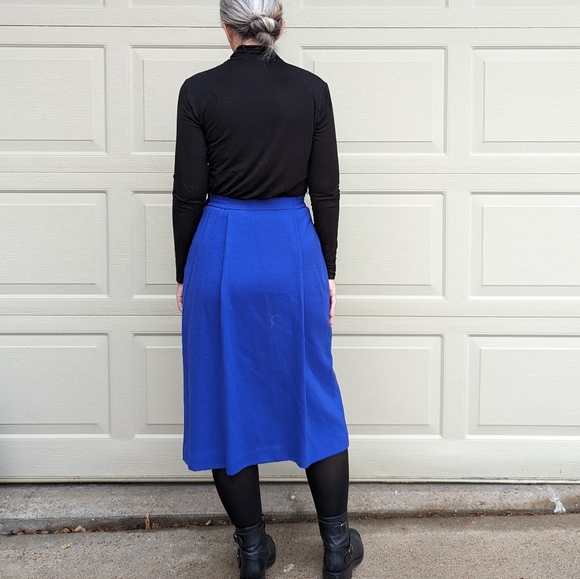 vintage DONCASTER electric blue wool midi skirt S - Picture 7 of 8